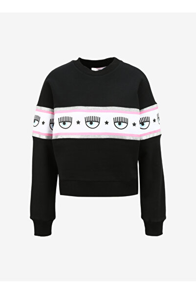 CHIARA FERRAGNI Bisiklet Yaka Baskılı Siyah Kadın Sweatshırt 75CBIF03