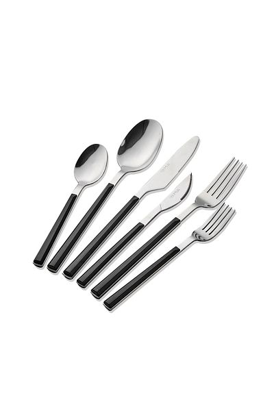 The Mia Shadow Fork Spoon Knife Set Black Silver 36 Par