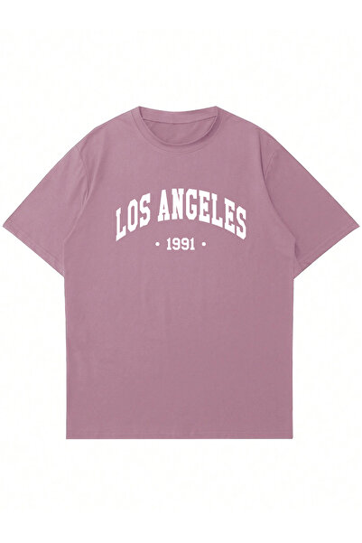Ginevra Unisex Oversize kroj okrugla kragna Los Anđeles Štampano T-shirt
