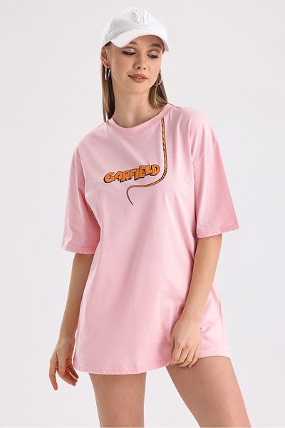 MD trend Tricou supradimensionat din bumbac imprimat Garfield față și spate pentru femei