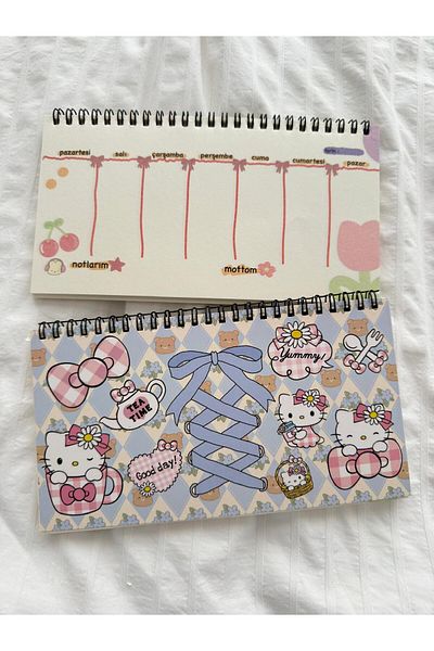 Planet Butik Sanrio Hello Kitty Y2k Kpop Kawaii Σχεδιασμένο χαριτωμένο πληκτρολόγιο γάτας - Μπλοκ σημειώσεων Weekly Planner μπροστά