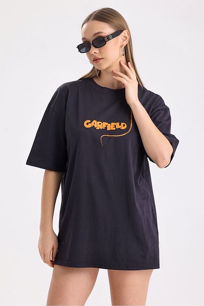 MD trend Women's Front and Back Garfield Printed Cotton Oversize T-Shirt