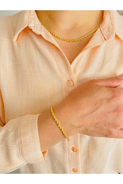 xesha Altın Kaplama Kolye Bileklik Seti Gold Renk 2 li Kolye Seti Kadın Zincir Kolye ve Bileklik