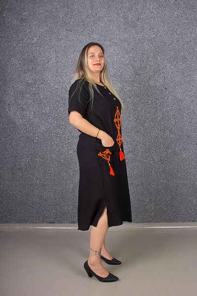 Truva XXL Plus Size Authentic Embroidery Embroidered Linen Dress Black Elb653