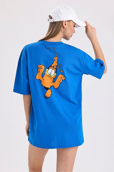 MD trend Tricou supradimensionat din bumbac imprimat Garfield față și spate pentru femei
