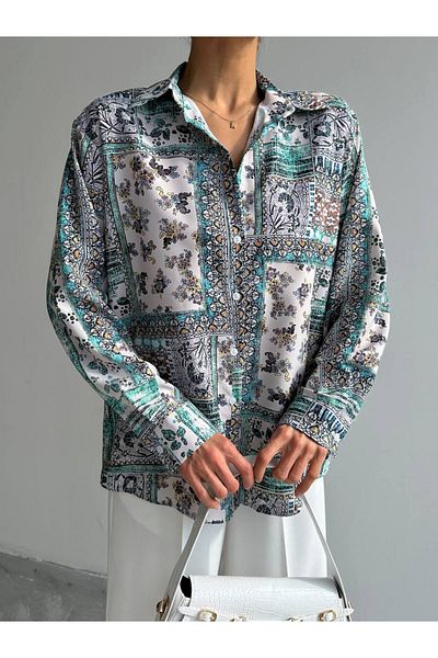İLKCET MODA Γυναικείο πουκάμισο με κανονικό σατέν σχέδιο