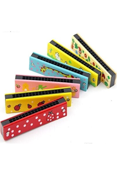 Lexi Bella Wooden Harmonica 16 Holes Double Row Colorful Pattern Children's H...
