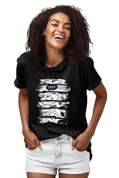 Darkhane Cute Dog Patterned BlacK Unisex T-shirt - Grrr Woof