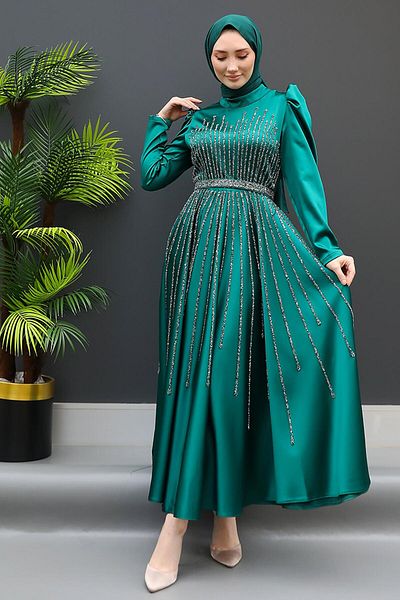 GİZ AGİYİM Hijab βραδινό φόρεμα Emerald