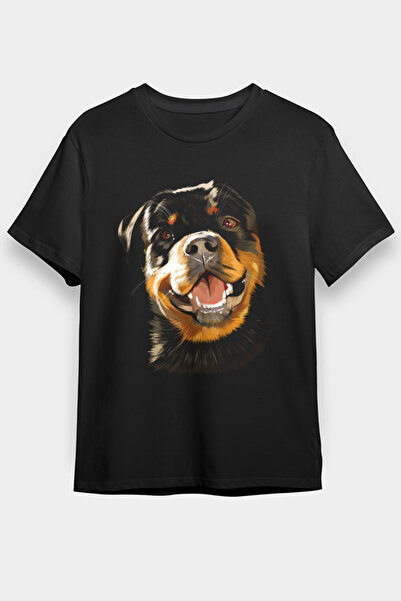 Darkhane Sevimli Dostum Rottweiler Siyah Unisex Tişört T-Shirt