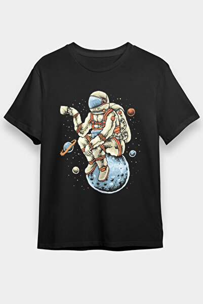 Darkhane Astronaut Drinking Coffee Black Unisex Sleeveless T-Shirt Cut Out Sl...