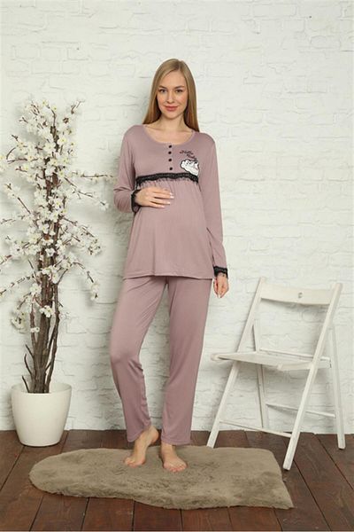 Akbeniz Set de pijamale pentru femei însărcinate de maternitate Dusty Rose Fashion Line 45201