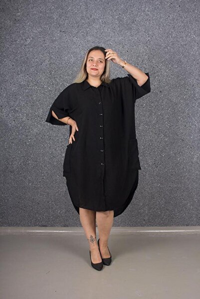 Truva XXL Φόρεμα πουκάμισο από λινό μεγάλου μεγέθους, χρωματιστό Elb654