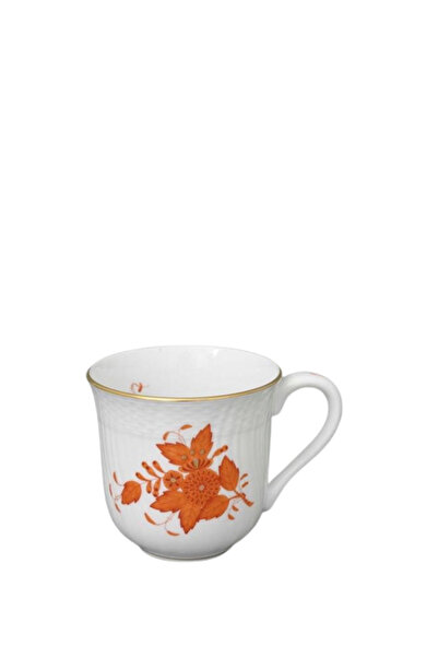 HEREND Beyaz Turuncu Çiçek Desenli Porselen Kupa