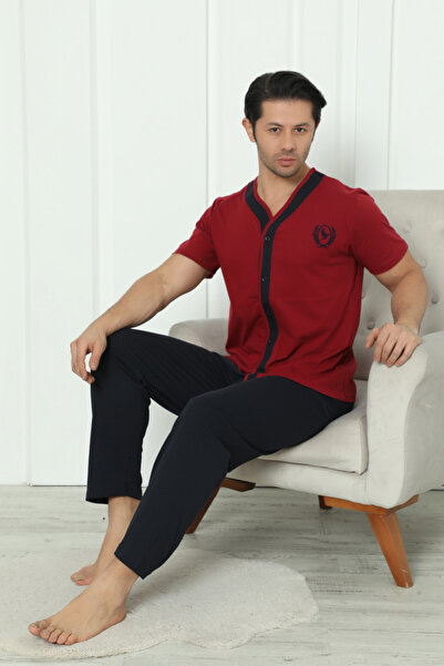 Wordex Flk 8180 Бавовняний трикотажний чоловічий піжамний комплект з короткими рукавами та ґудзиками