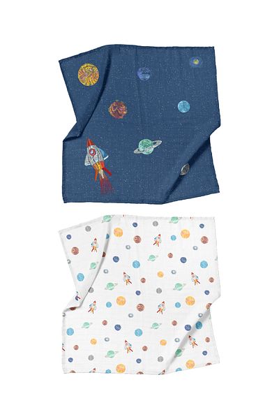 Casadora Baby Space Planet Cotton Muslin Cover Set (90X90 CM PACK OF 2)