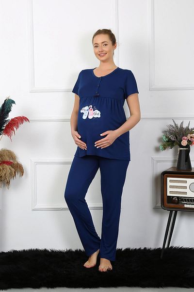 Akbeniz Women's Short Sleeve Maternity Pajamas Set Navy Blue 45210