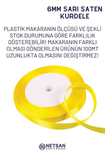 Netsan Etiket Κίτρινη Σατέν Κορδέλα 6mm 100mt
