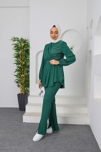 Tesettür Diyarı Women's Hijab Clothing Zümra Model 2-Piece Set-Emerald