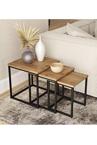 ATS Dekor Endüstriyel Tasarım 3 lü zigon sehpa