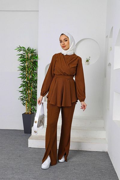 Tesettür Diyarı Γυναικεία Ρούχα Hijab Zümra Μοντέλο Σετ 2 τεμαχίων-Καφέ