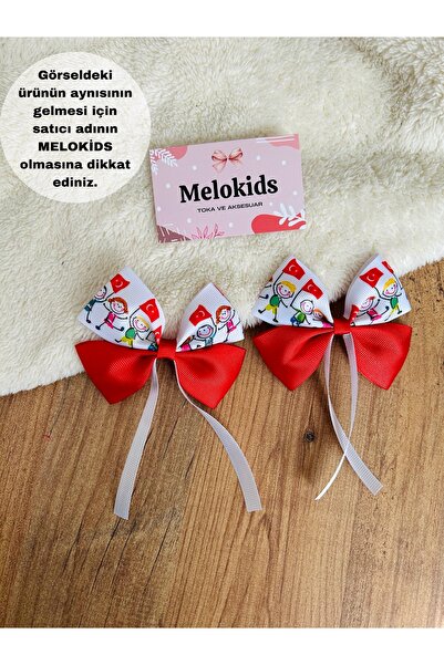 MeloKids Türk Bayrağı Çocuklar 23 Nisan Kurdele Fiyonk Klipsli Toka