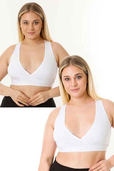 MS HAMİLE İÇ GİYİM Set de 2 bustiere sport pentru alăptare alb-alb HG0055