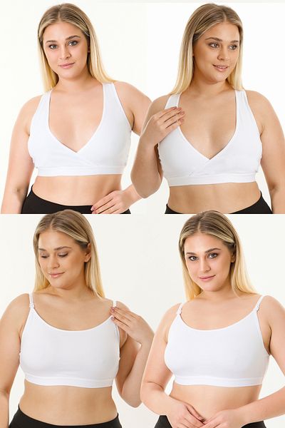 MS HAMİLE İÇ GİYİM Set bustieră pentru alăptare din 4 piese - HG0066 alb-alb