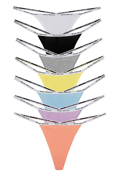 pink mood Thin Band Rubber Cotton Sexy t Thong 7 Pack