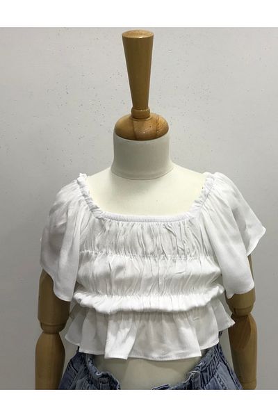 Çikoby Girl's Elastic Robal Crop Bluz