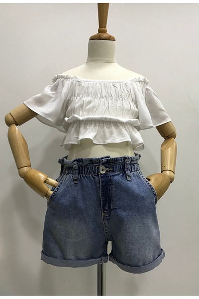 Çikoby Girl's Elastic Robal Crop Bluz