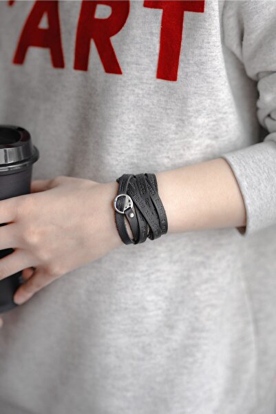 KAVIAQ Unisex Siyah Deri Bileklik - Tüm Bilek Ölçülerine Uygun & Özel Kutulu