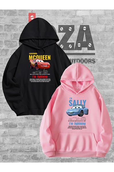 Joza Outdoors Hanorac cu glugă unisex McQueen Sally Cars Beloved - Design combinat de cuplu, set 2 piese