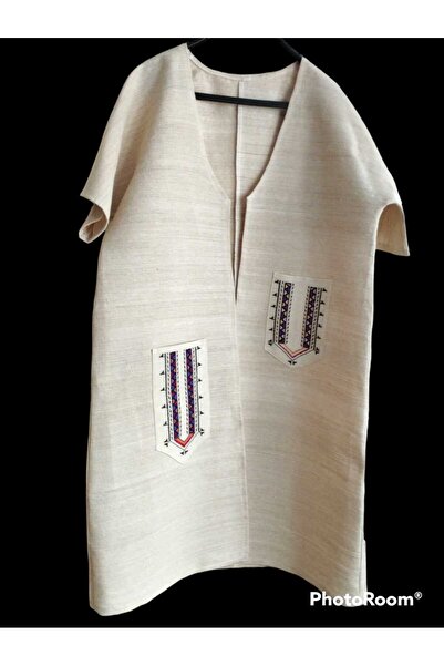 sinkop El dokuması keten önü işlemeli otantik bohem kaftan ceket