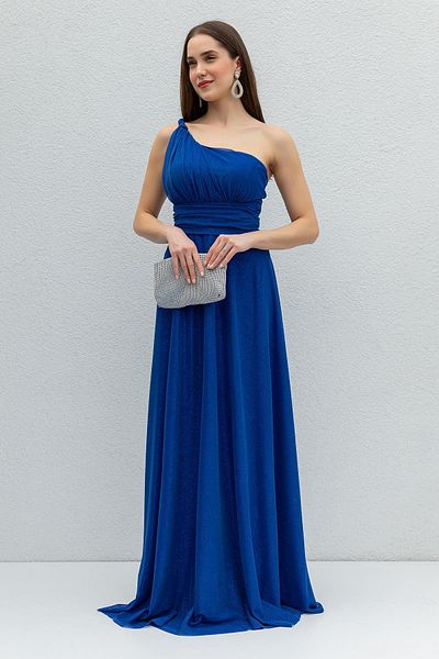 vuvutasarım Bélelt csillogó szövet egy váll aszimmetrikus gallér Maxi Length Saks ballagási ruha eljegyzési ruha 38995