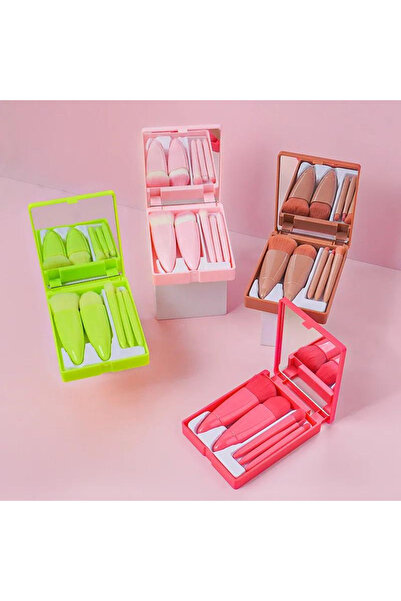 ROWENAROSE Profesyonel Taşınabilir Aynalı Makyaj Fırça Seti 4 Set