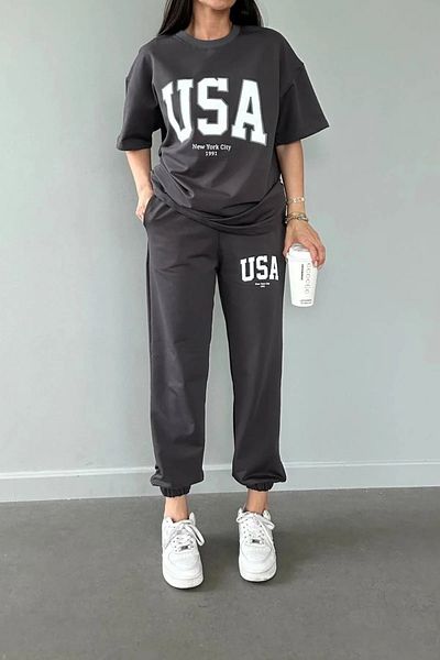 npLStore Σετ φόρμας USA New York City με στάμπα Oversize καλοκαιρινό μπλουζάκι και κάτω μέρος