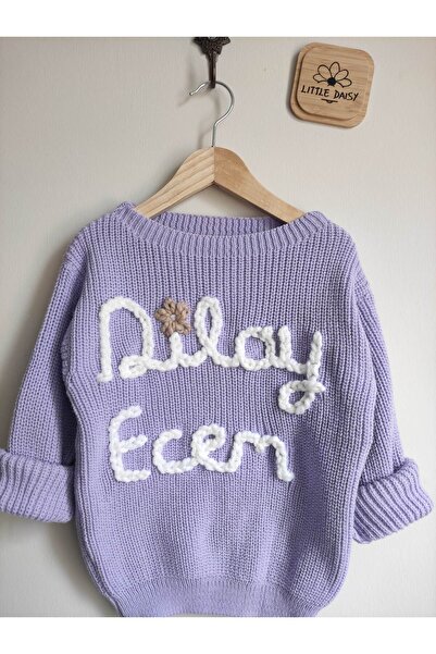 Little daisy سترة تريكو كبيرة الحجم للأطفال الصغار مكتوب عليها اسم الحروف
