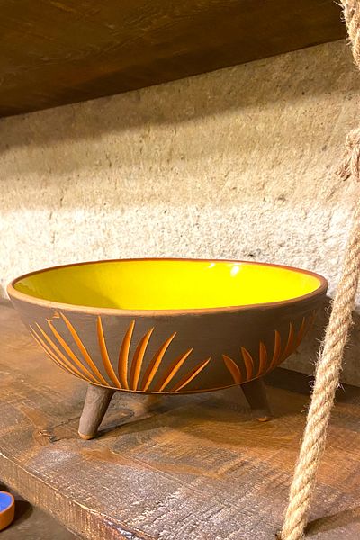AdenArt Handmade Soil Yellow Presentation Bowl-Decorative-Fruit Bowl 26 Cm