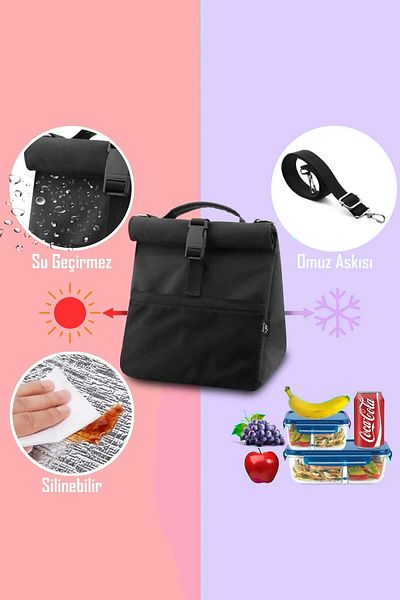 ALASTOR Meal Carrying Bag Lunch Case Waterproof Thermal Insulated School Picnic Office Seaside Black Bag