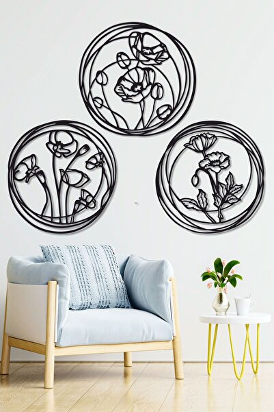 UNT Pictură decorativă din lemn cu trei piese de pipiță Ornament de perete cu flori Cadou pentru acasă