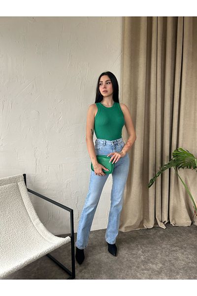 Fav Style Πράσινη γυναικεία μπλούζα με λαιμόκοψη με φαρδιά σωλήνωση Crop Top