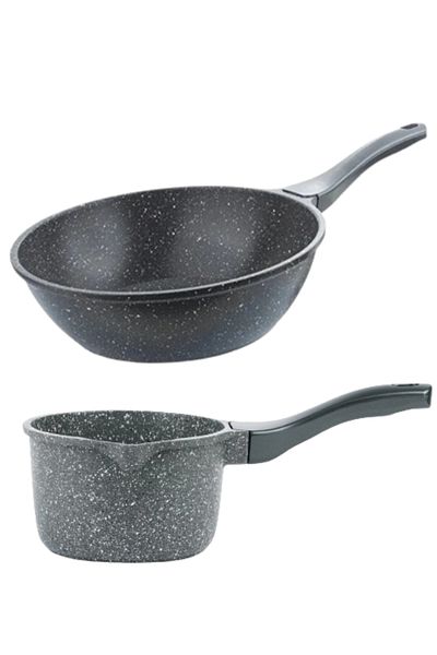 ThermoAD Granite Wok Pan Gray + Granite Milk Bowl - Sauce Bowl