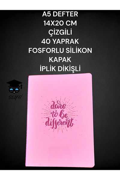 SEYFİKİRTASİYE دفتر ملاحظات A5 مقاس 14 × 20 سم مخطط 40 ورقة غطاء سيليكون مع خياطة خيط