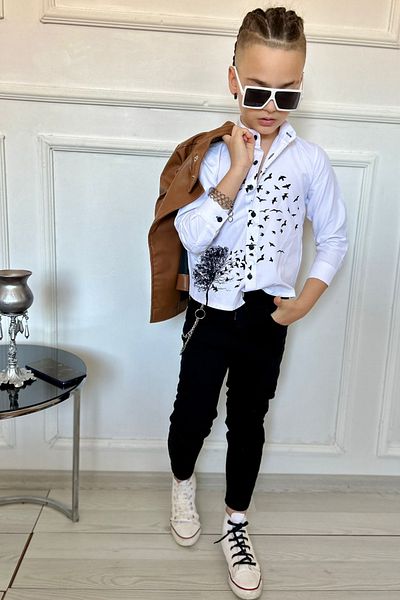 Tarz Çocuk Boy's Leather Jacket Jeans Trousers Shirt Style Set