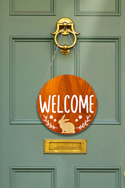 Nod Bine ați venit la casa noastră Ornament de perete pentru ușă, pictură decorativă pentru ușă de acasă cu șnur rotund din lemn