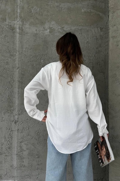 Ded COLLECTION Cămașă oversize cu mânecă lungă din in brodat pentru femei