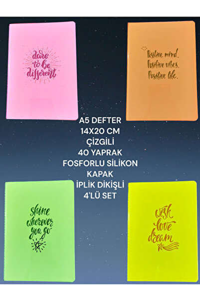 SEYFİKİRTASİYE A5 (14X20 سم) 40 ورقة مخططة غطاء سيليكون مخصص مجموعة دفتر 4 قطع