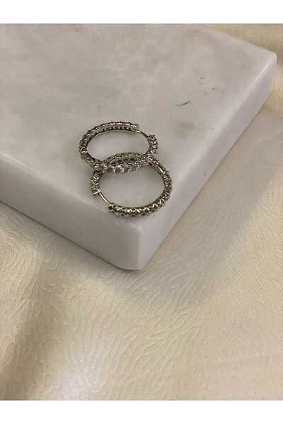 Magicway Jewelled Steel Hoop Earrings Silver Silver