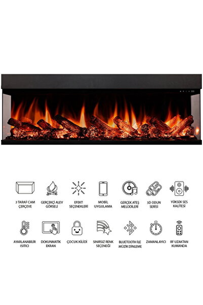 ZAYA Laden 150cm Üç Tarafı Açık Isıtmalı Elektrikli Şömine